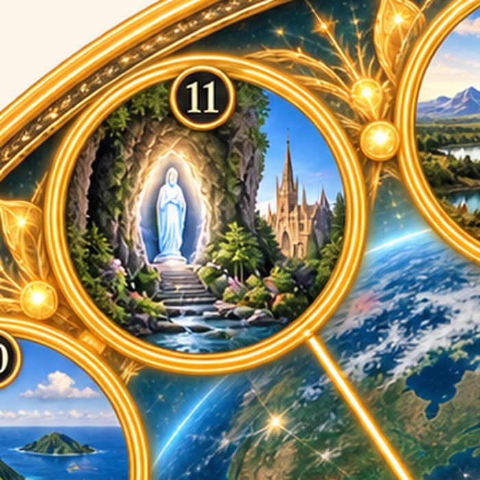 Lourdes, France — detail from the Artificial Time Warp Wheel, circle 11